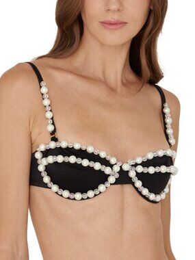 291$ Bahia Maria Silvana Beaded Bikini Top Back Clasp Size XS Black